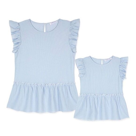 Matchables by Sunshine Swing | Blue Stripe Ruffle-Sleeve Top Mommy and Me Set - Picture 1 of 6